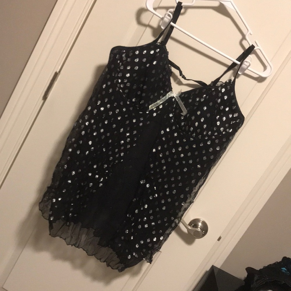 Black with Silver Glitter Dot Chemise